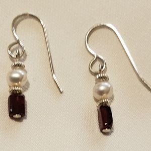 Garnet, Pearl and Sterling Silver Earrings